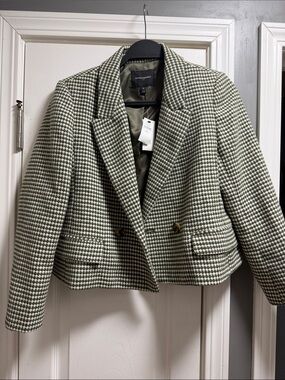 Banana Republic Green and White Houndstooth Cropped Blazer new with tags